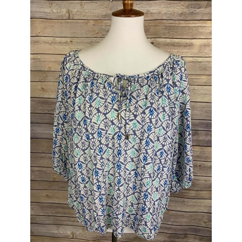 Rose & Thyme Plus 1X Tie Front Blouse Rounded Hem